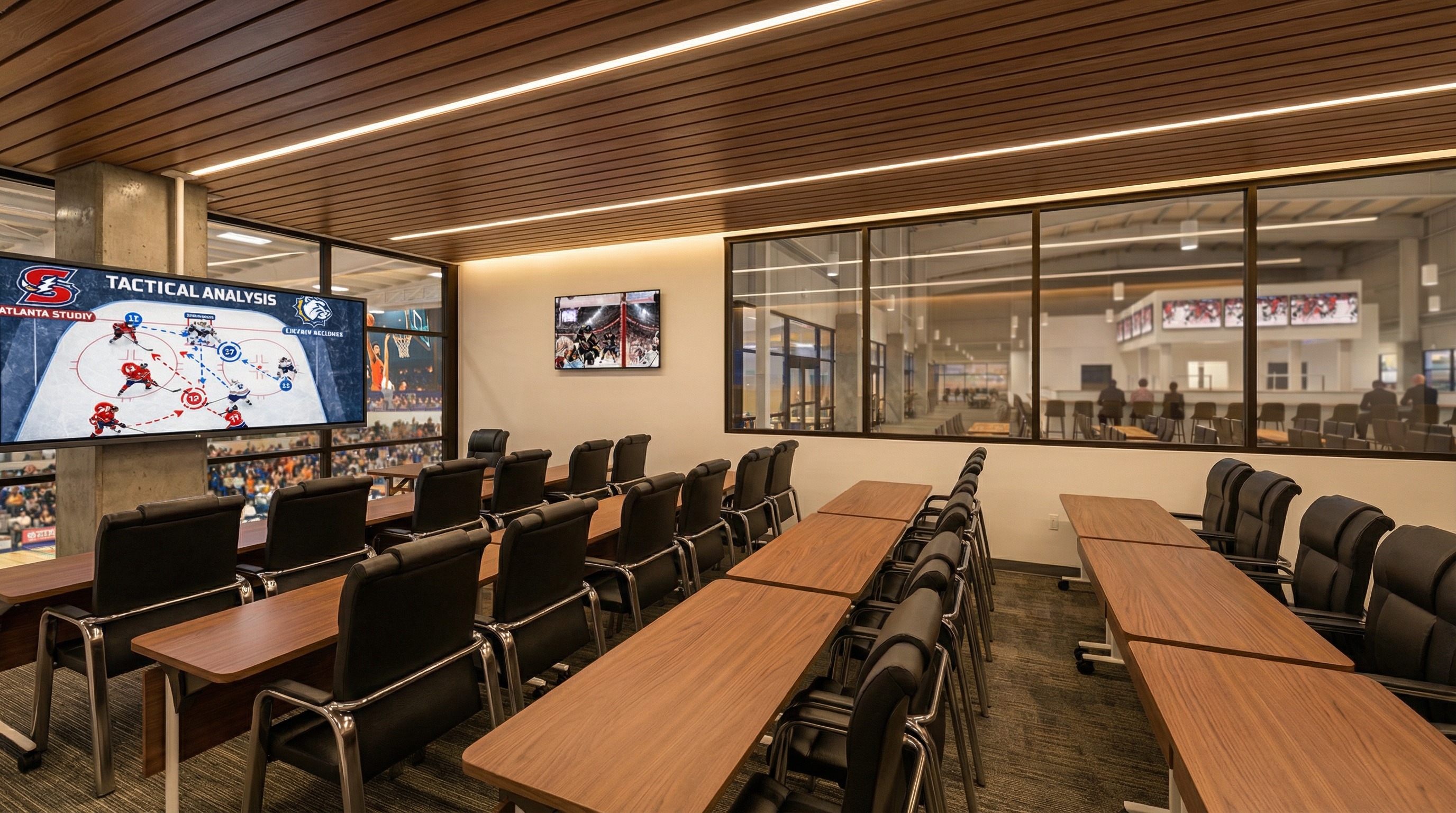 Conference center with modern seating and presentation capabilities