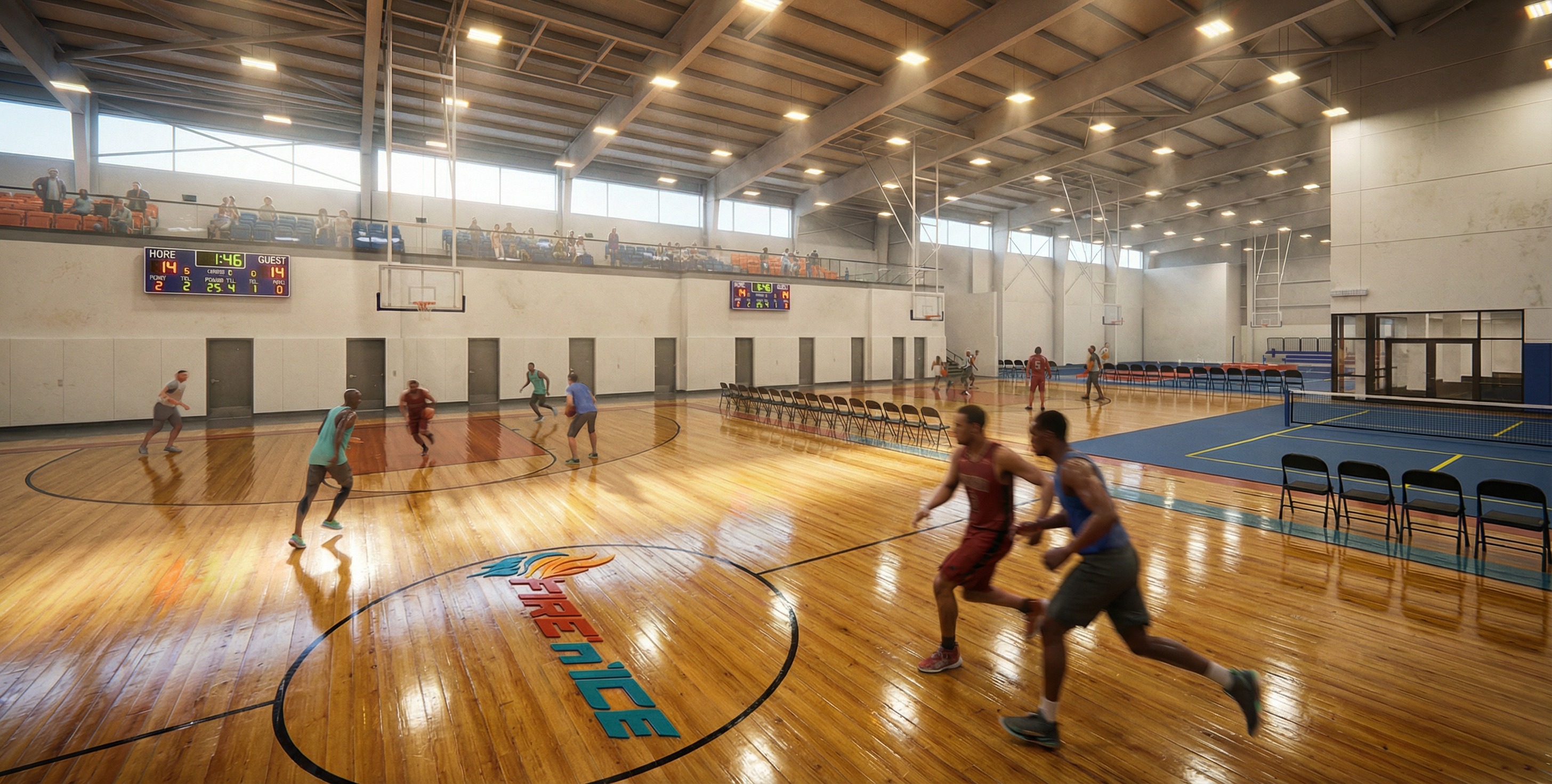 Showcase courts with sponsor-ready surfaces at Fire 'n' Ice Sports Arena
