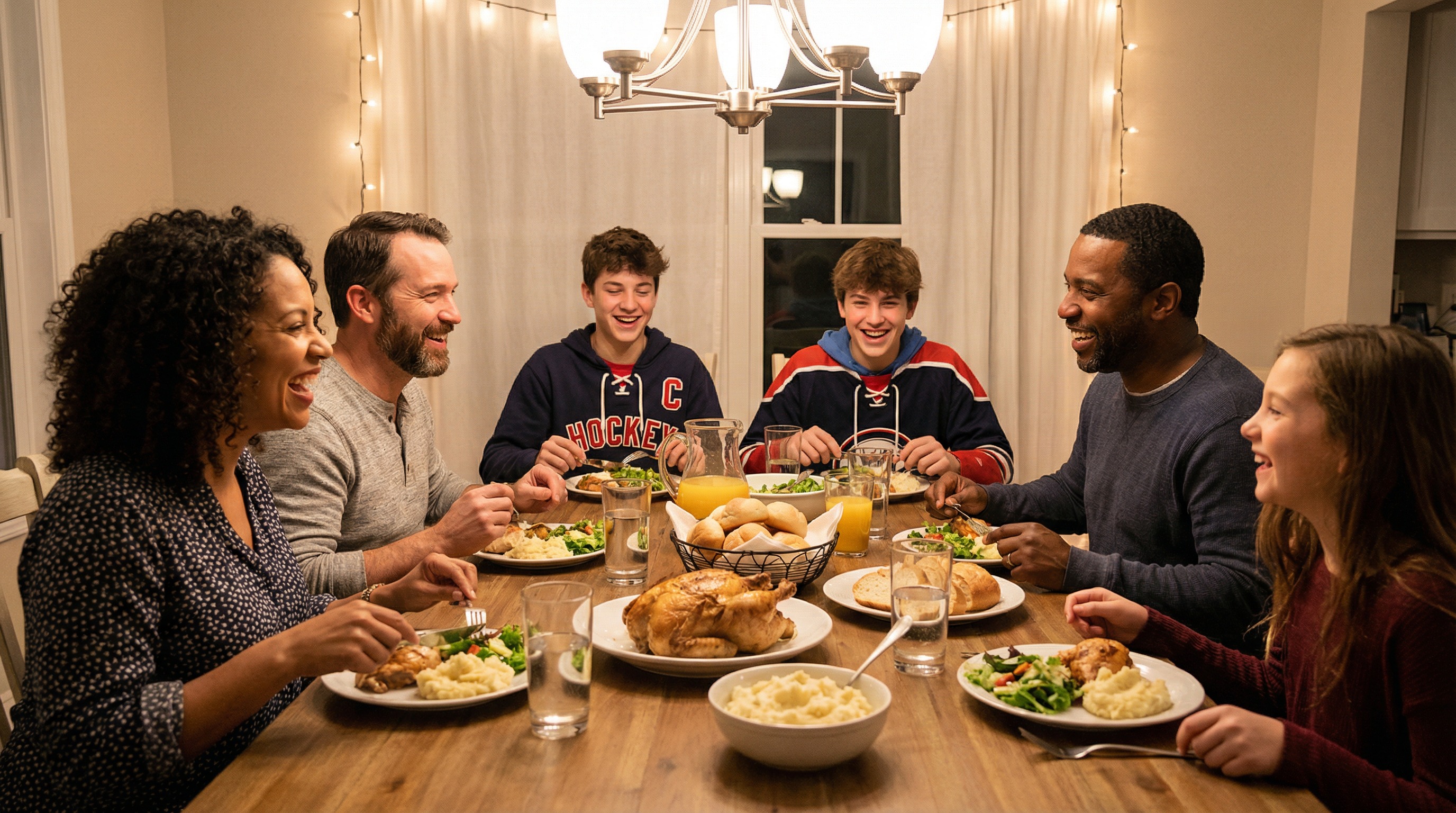 Billet family sharing a home-cooked dinner with hockey players