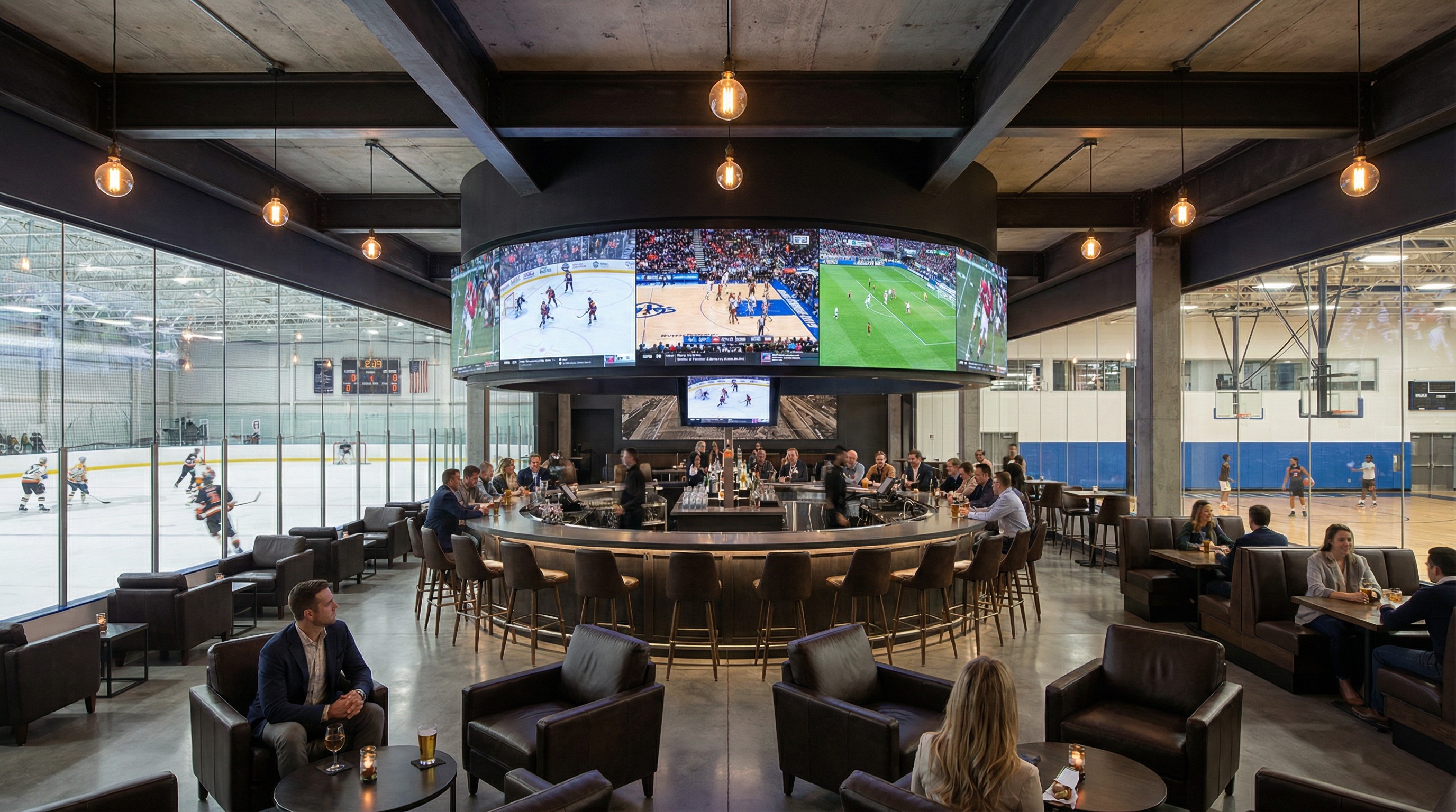 Cross Bar — 270° Screens and Full Bar