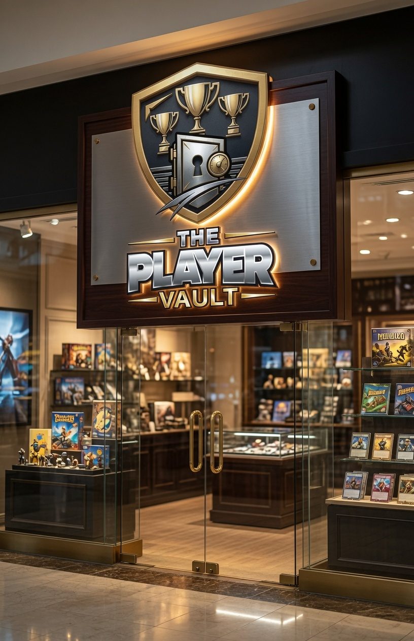 The Player Vault storefront with illuminated signage inside Fire 'n' Ice Sports Arena